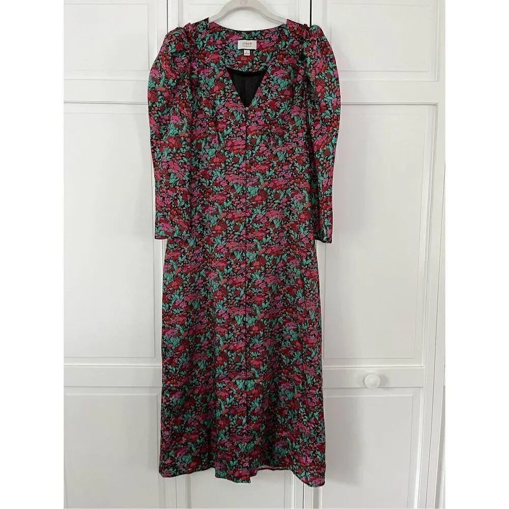 J. Crew Drapey Puff Sleeve Dress Floral Kentucky Derby Dress Size 2 EUC